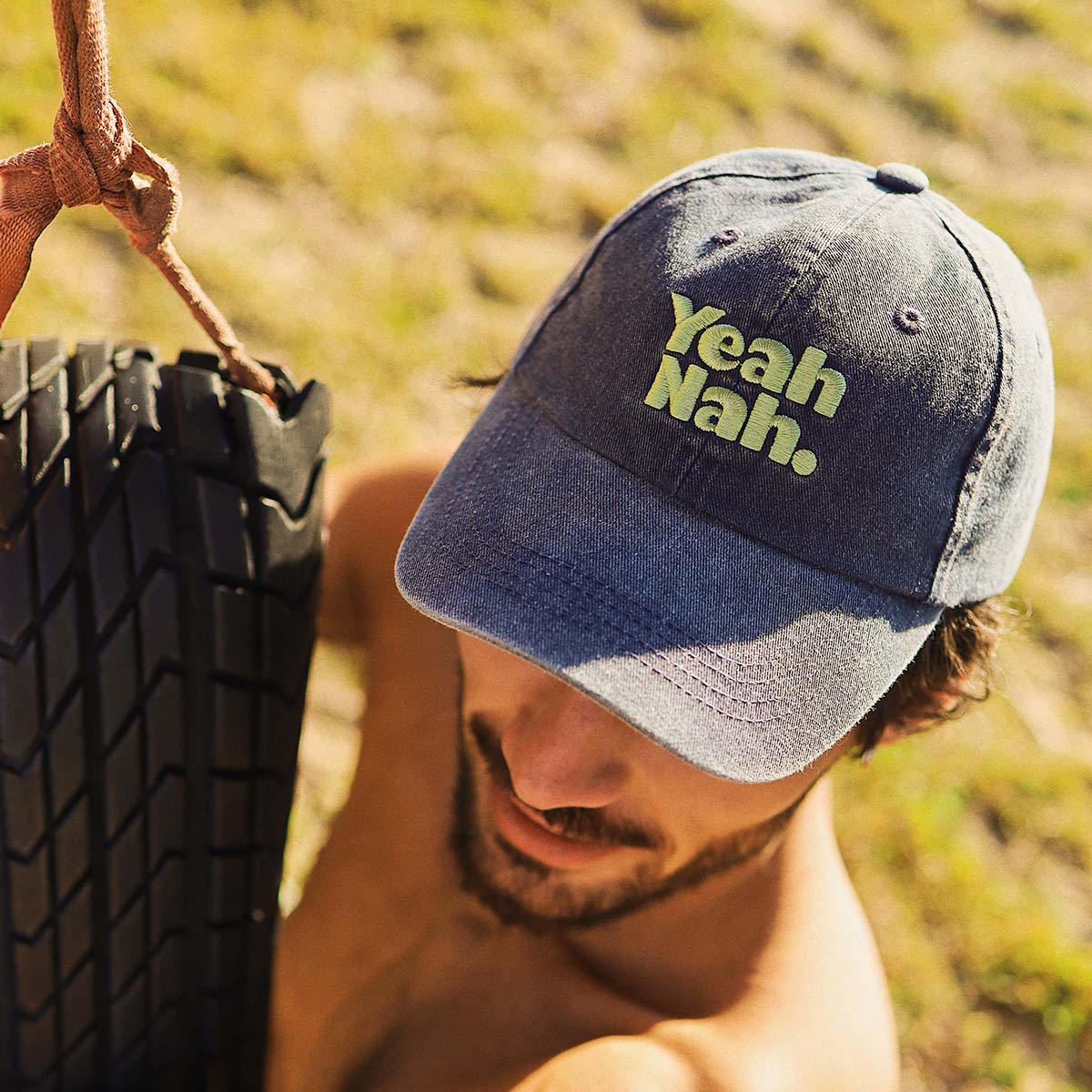 Yeah Nah Cotton Cap Navy Adjustable Embroidered Mens Summer Hat