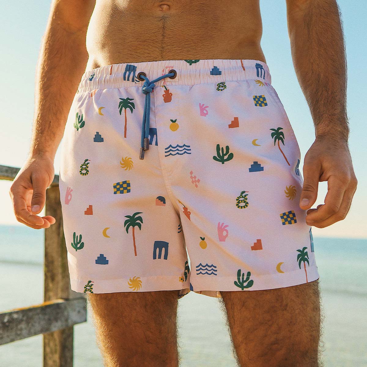 Zesty Zorba Mens Swim Shorts in Ecru