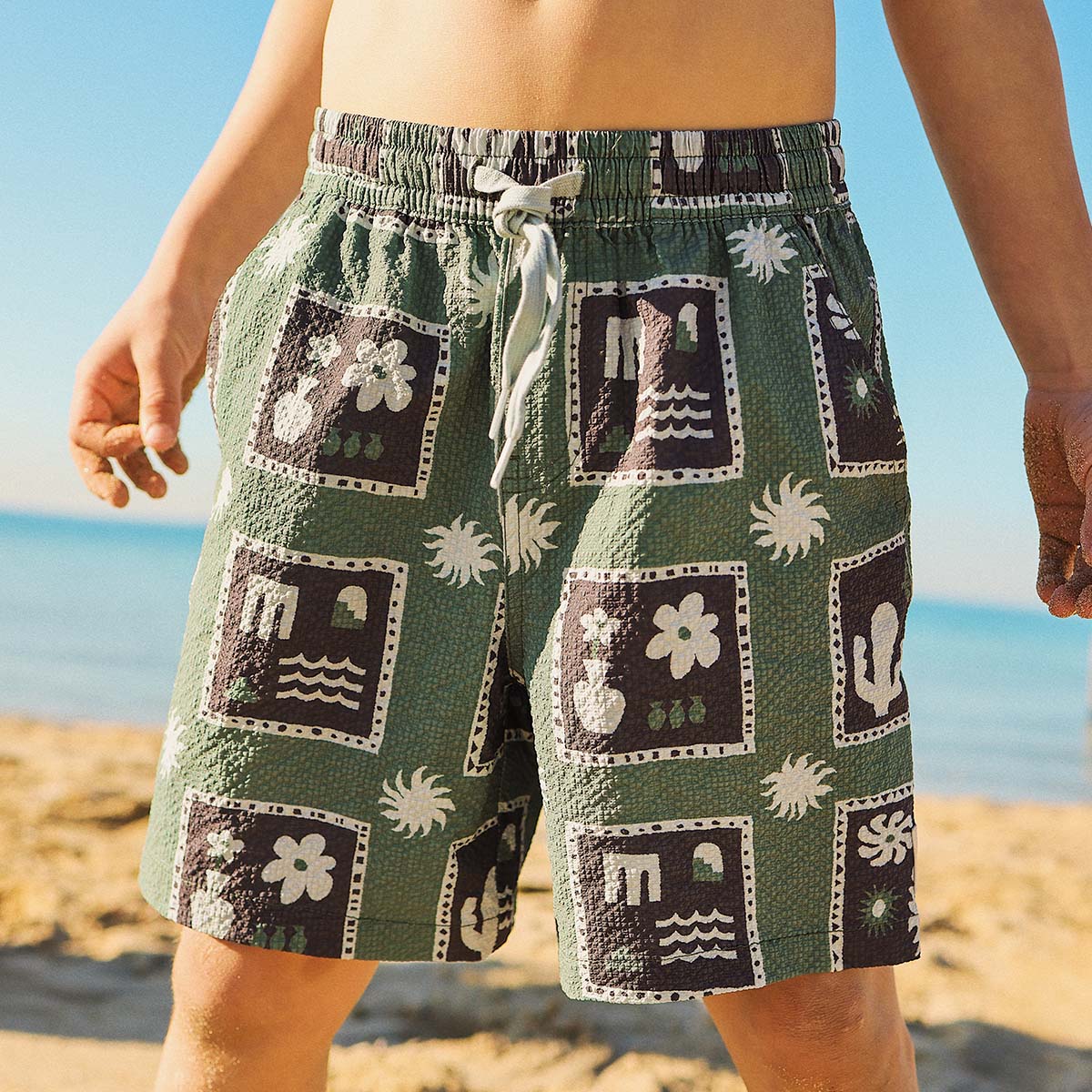 Joshua Tree Boys Seersucker Everyday Day Shorts in Green