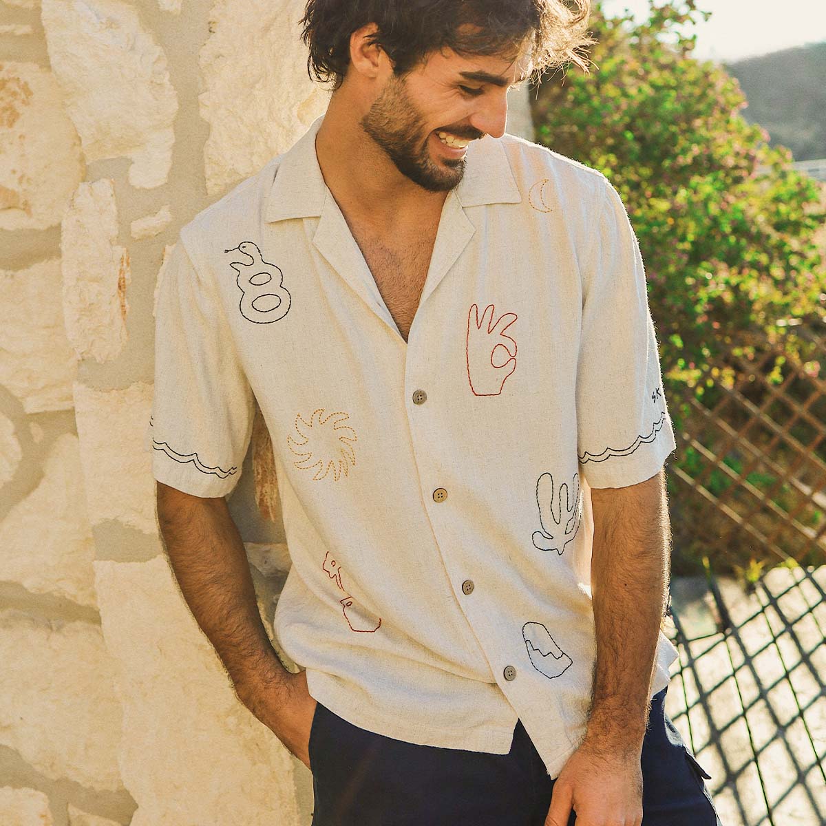 Zorba Embroida Holiday Shirt in Ecru