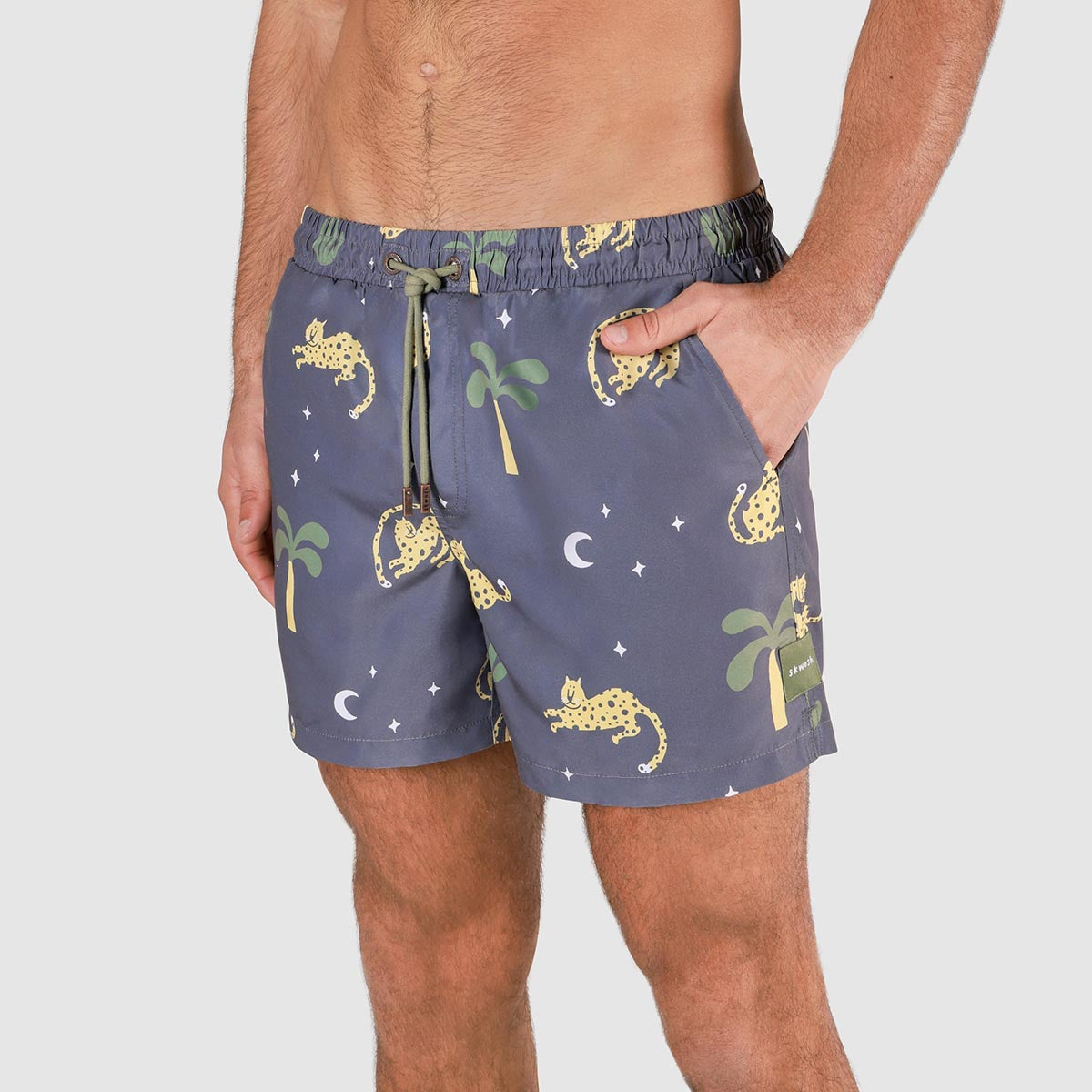 Leopard Nights Mens Swim Shorts in Charcoal