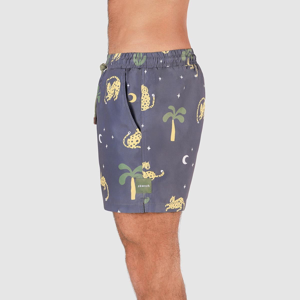Leopard Nights Mens Swim Shorts in Charcoal