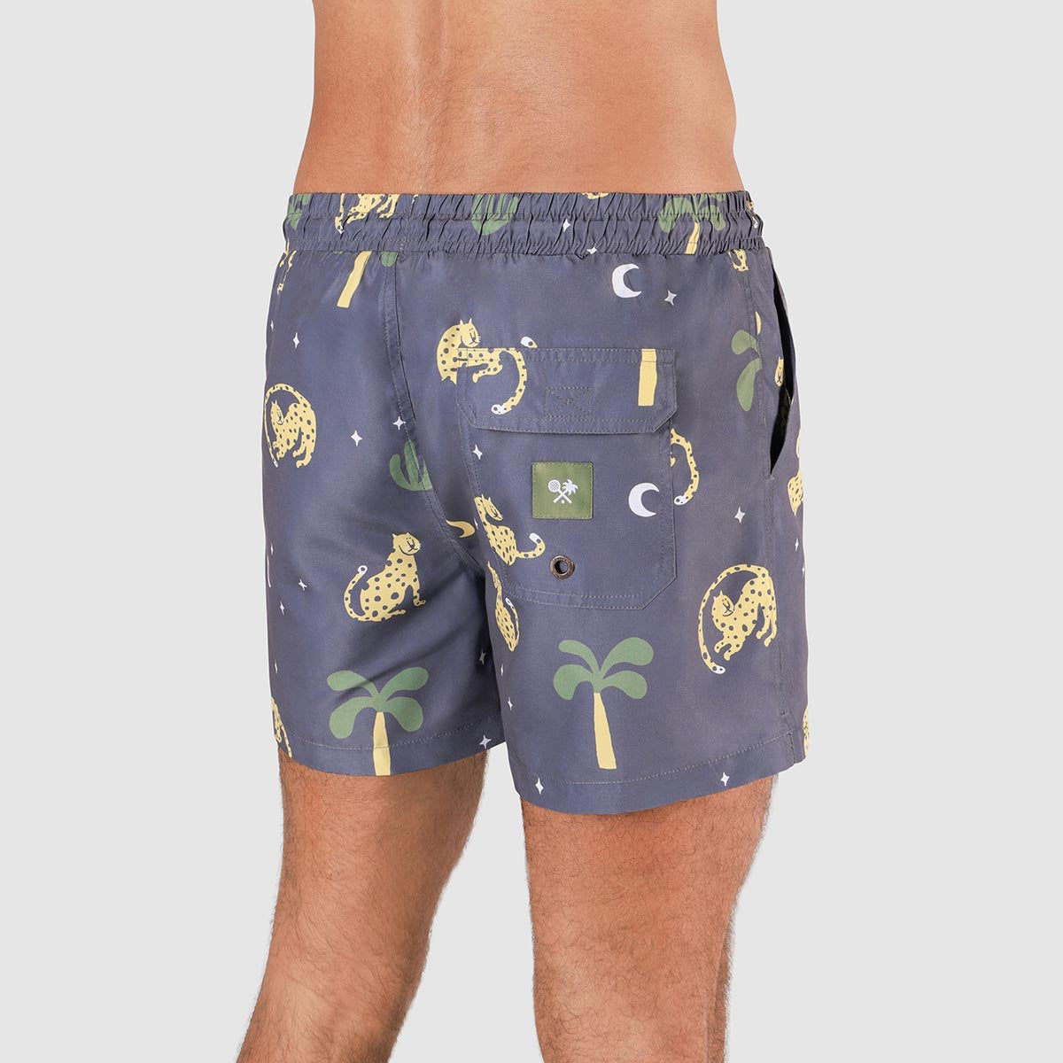 Leopard Nights Mens Swim Shorts in Charcoal