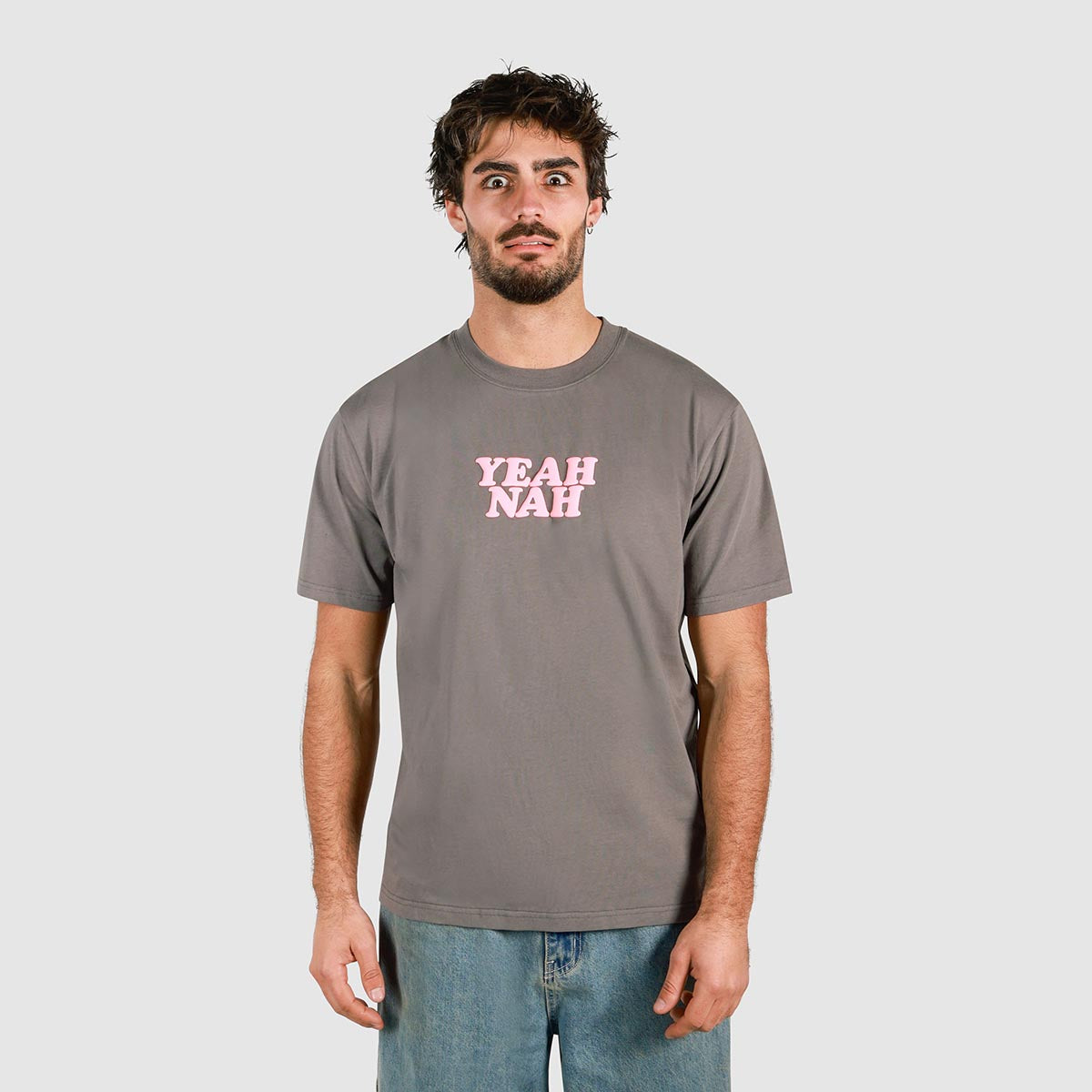 Yeah Nah Slang Tee in Charcoal