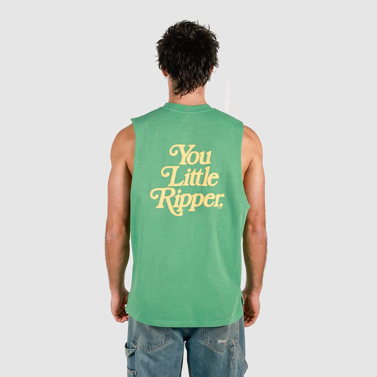 You Little Ripper Slang Muscle Tank in Green