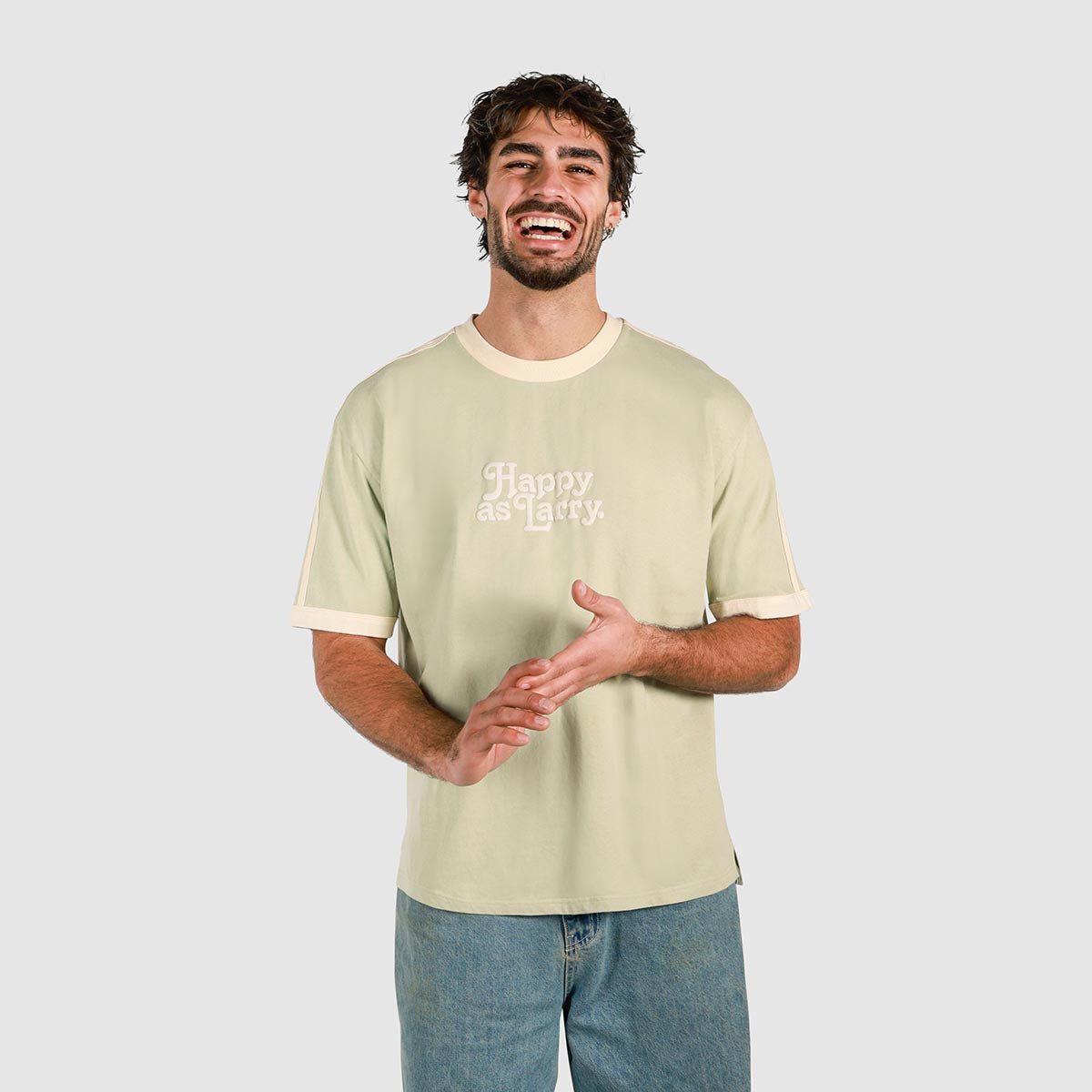 Happy as Larry Boxy Ringer Tee in Sage