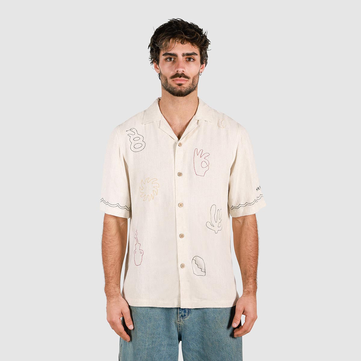 Zorba Embroida Holiday Shirt in Ecru