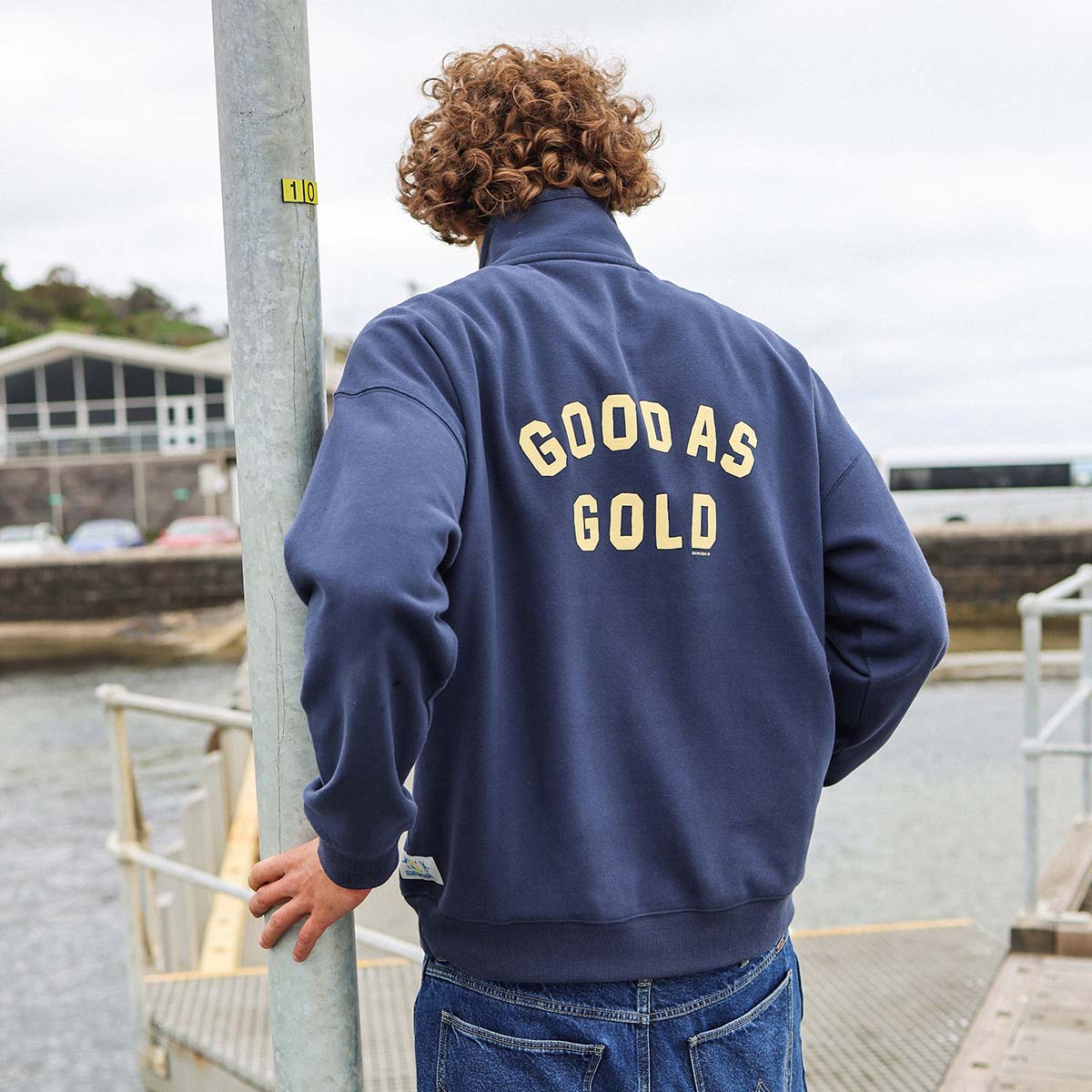 Good As Gold Half Zip Sweat in Navy