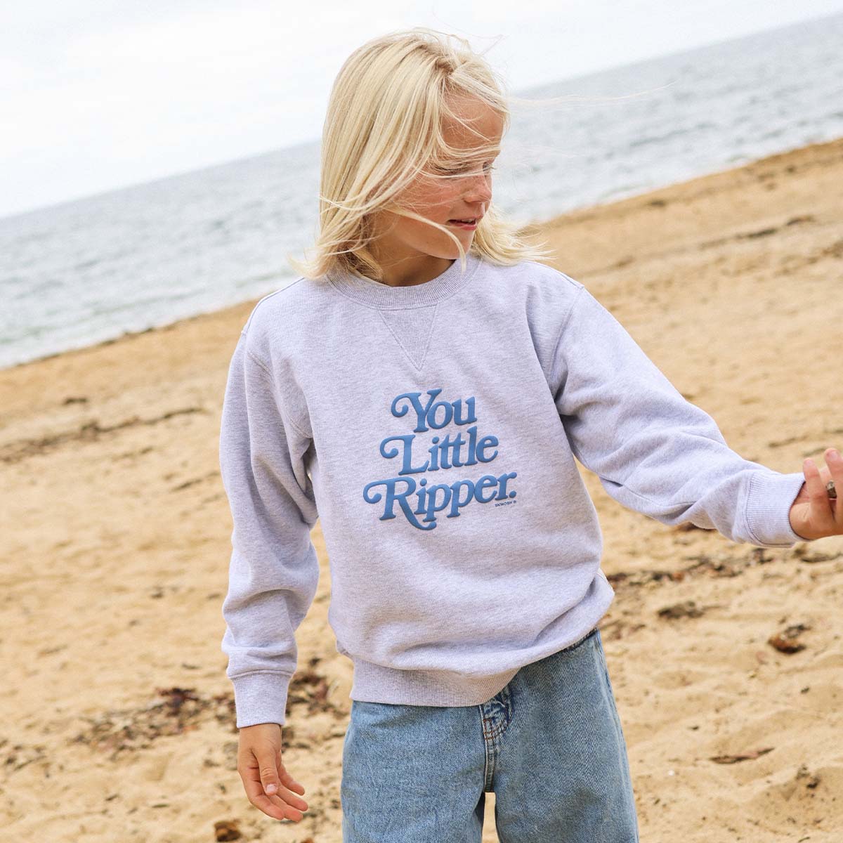 You Little Ripper Kids Crew Neck Sweat in Grey Marle