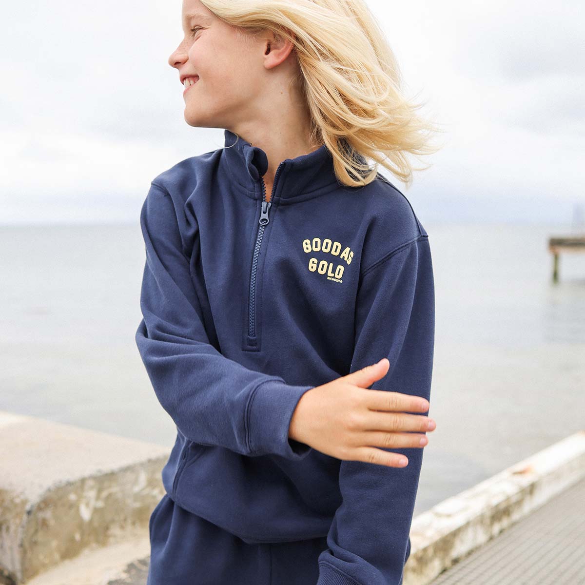 Good As Gold Kids Half Zip Sweat in Navy