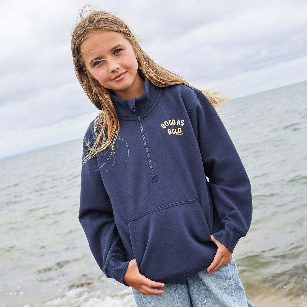 Good As Gold Kids Half Zip Sweat in Navy