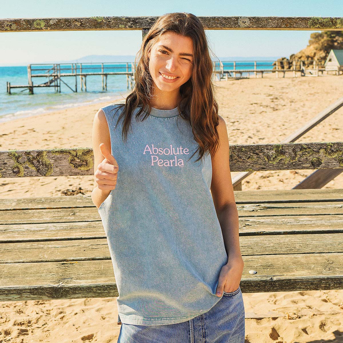 Absolute Pearla Muscle Tank in Light Blue