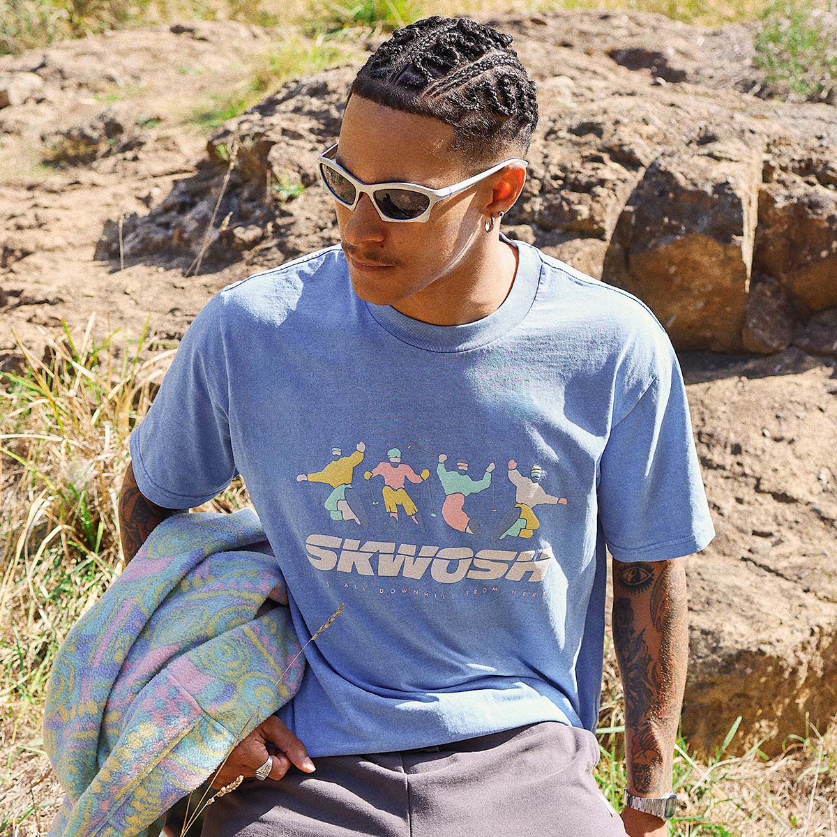 All Downhill Regular Tee In Dusty Blue