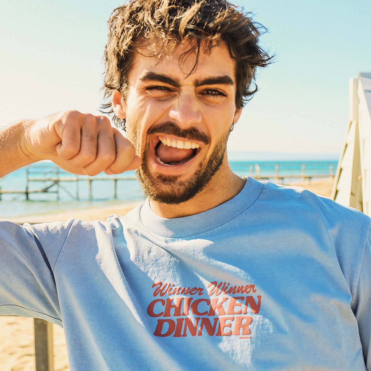 Chicken Dinner Slang Tee in Light Blue