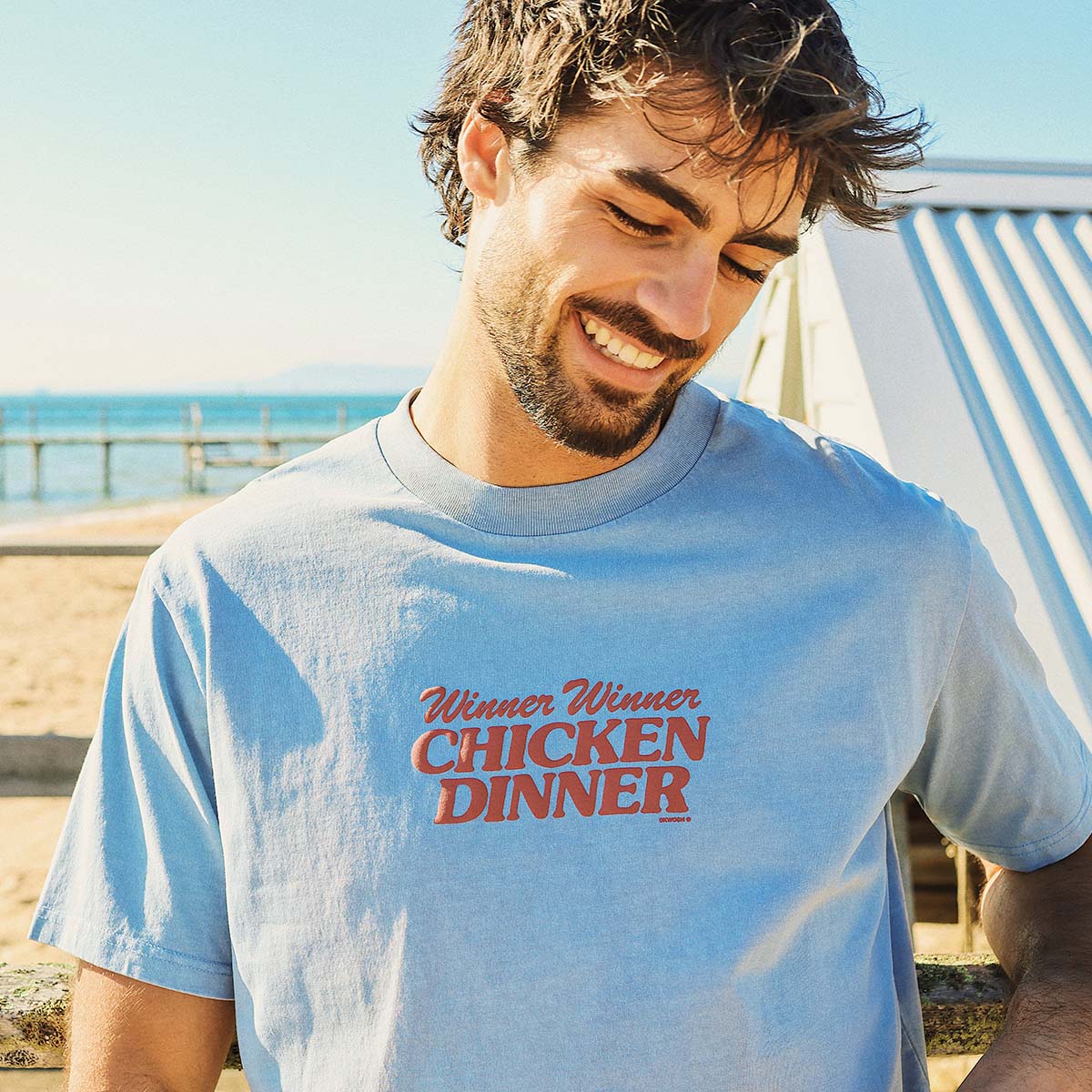 Chicken Dinner Slang Tee in Light Blue