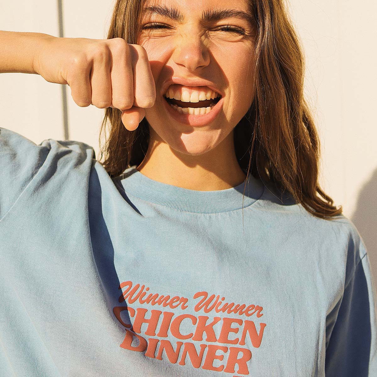 Chicken Dinner Slang Tee in Light Blue