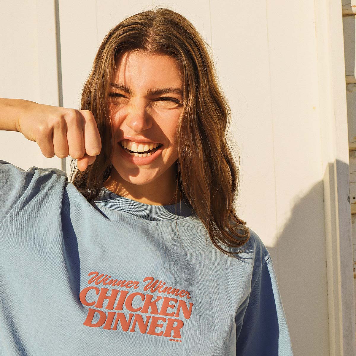 Chicken Dinner Slang Tee in Light Blue