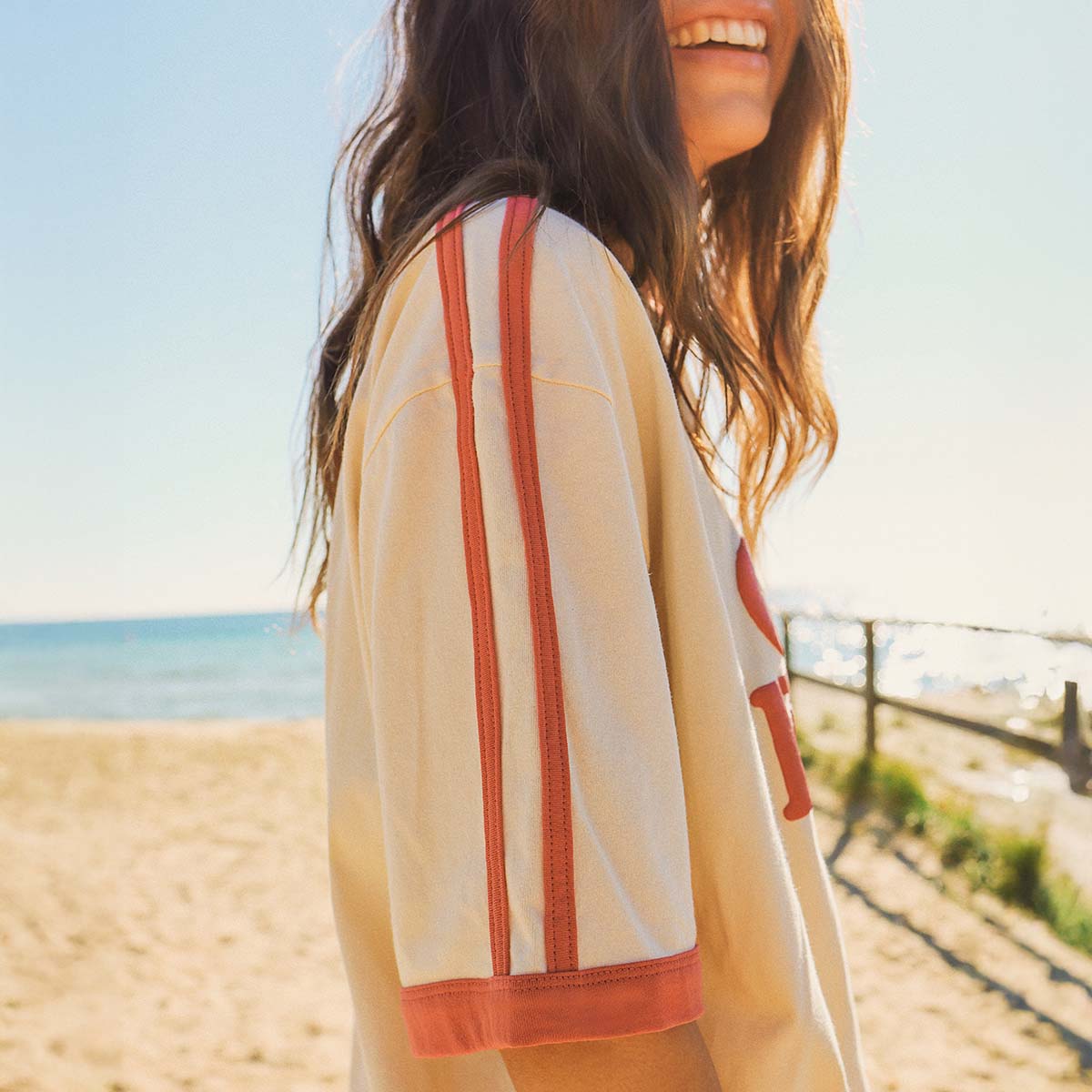 Gone Fishin Boxy Ringer Tee in Off White