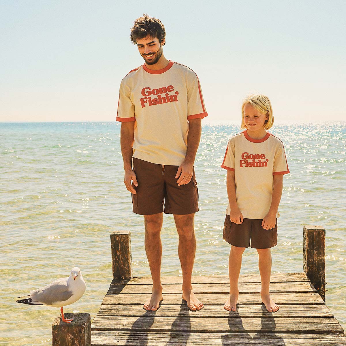 Gone Fishin Boxy Ringer Tee in Off White