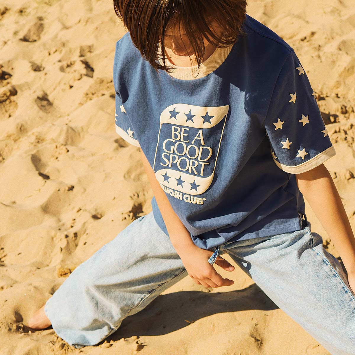 Good Sport Kids Boxy Ringer Tee in Blue