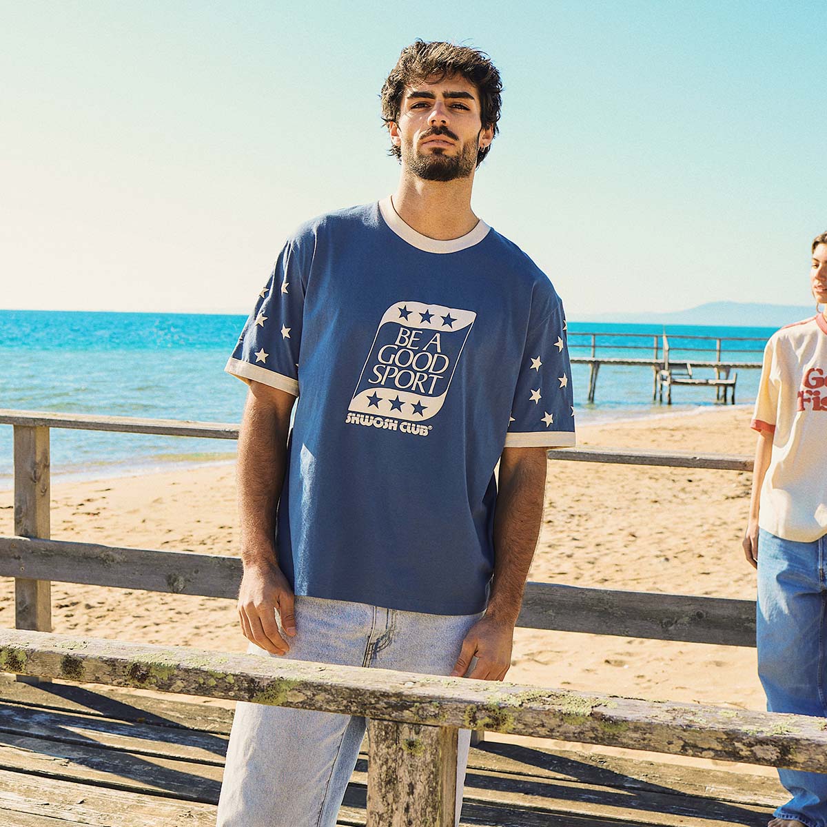 Good Sport Boxy Ringer Tee in Blue
