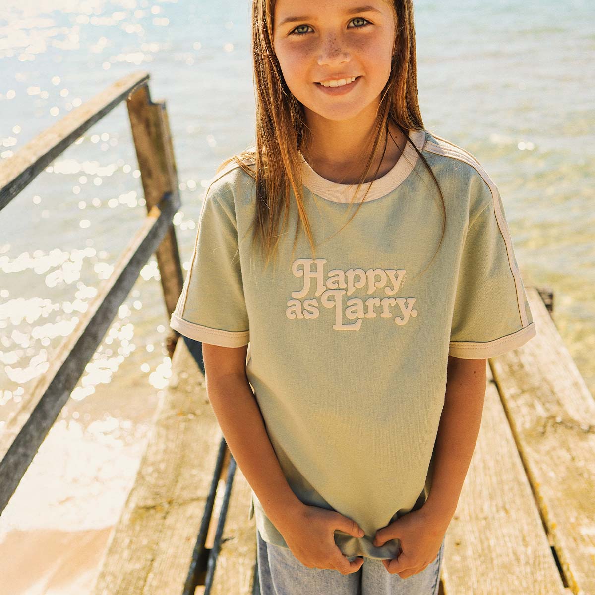 Happy as Larry Kids Boxy Ringer Tee in Sage