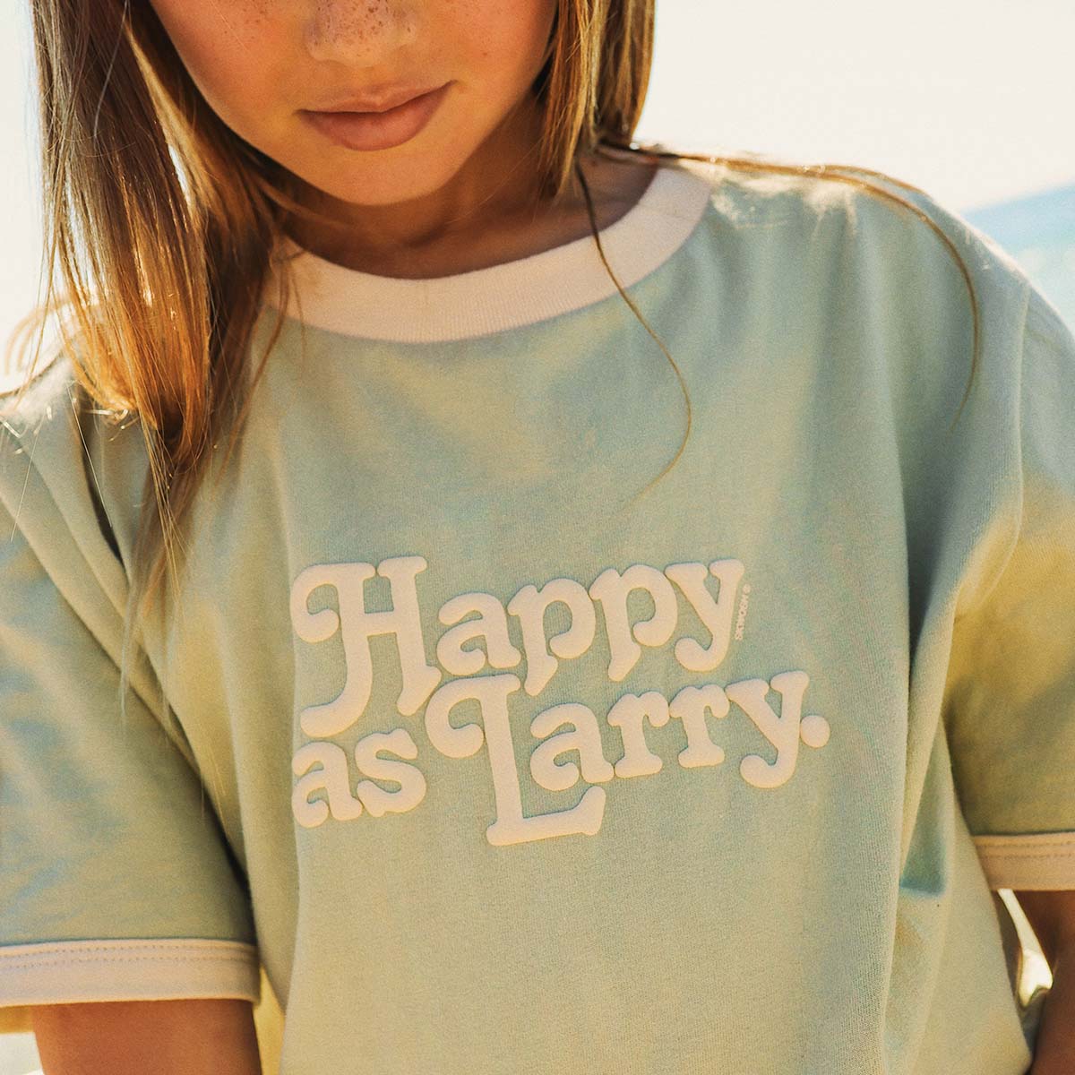 Happy as Larry Kids Boxy Ringer Tee in Sage