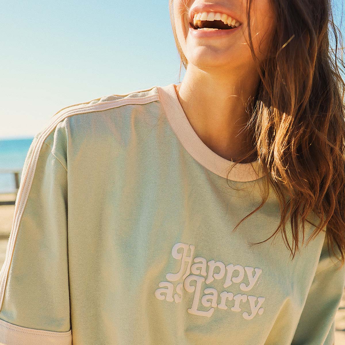 Happy as Larry Boxy Ringer Tee in Sage