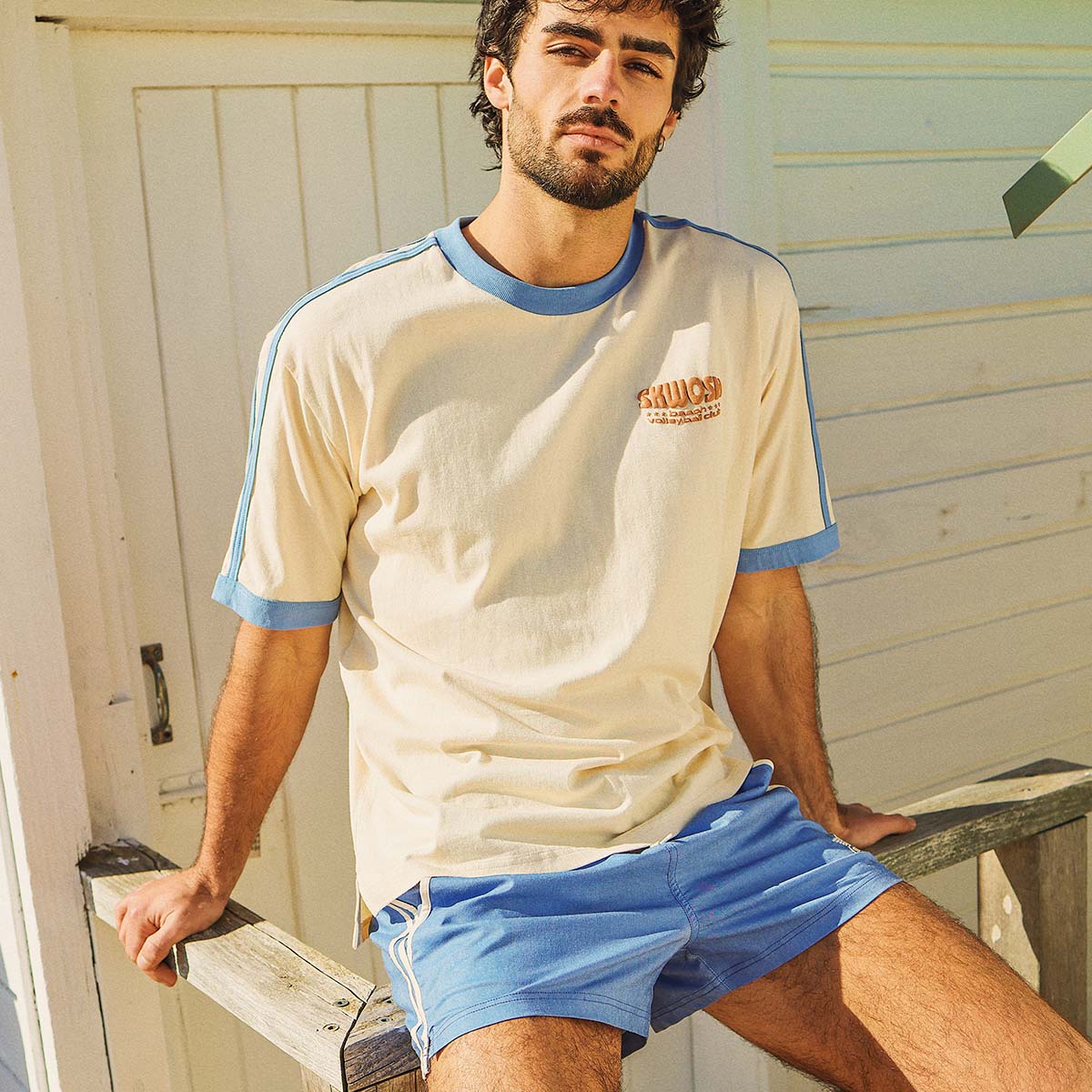 Volleyball Club Boxy Ringer Tee in Off White