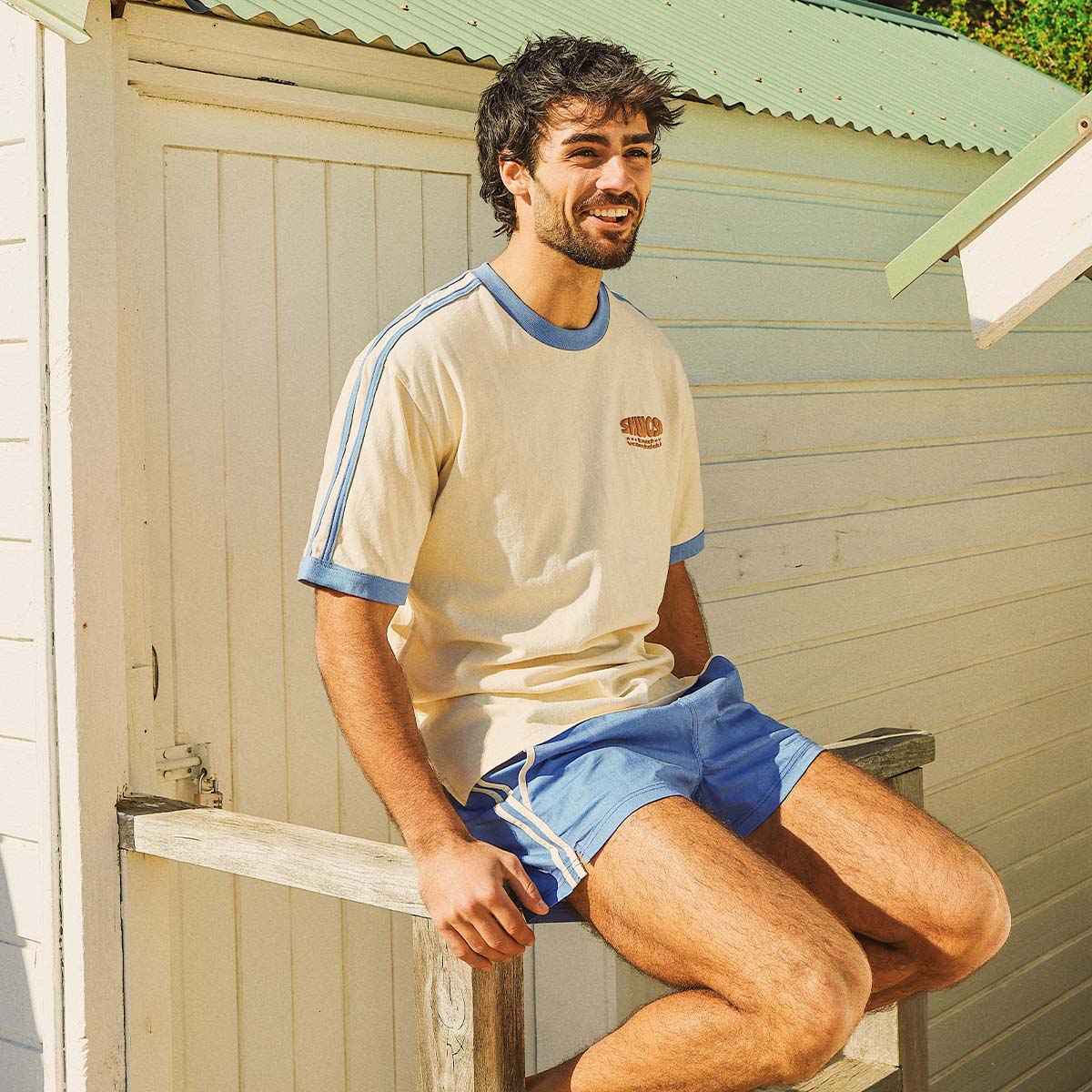 Volleyball Club Boxy Ringer Tee in Off White