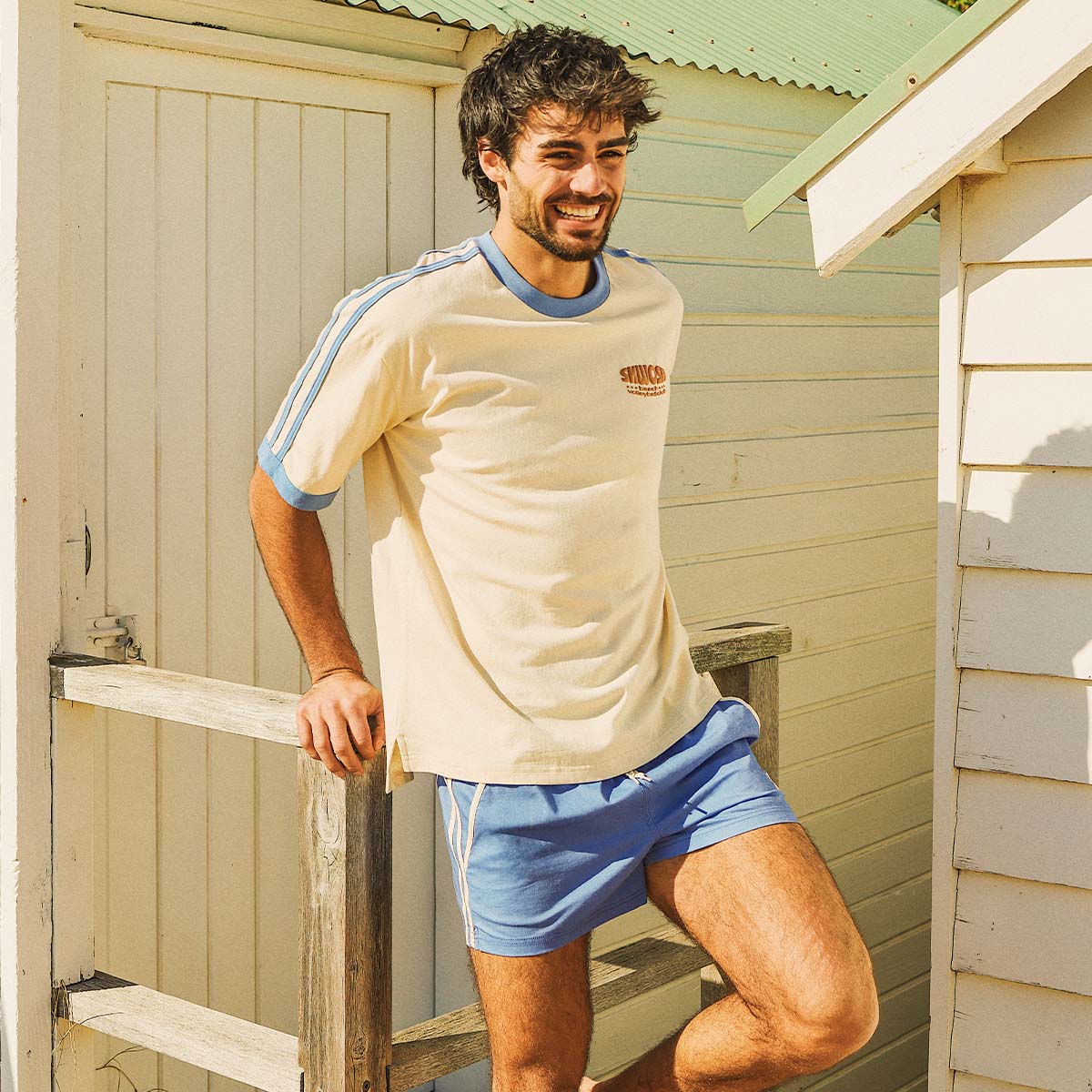 Volleyball Club Boxy Ringer Tee in Off White