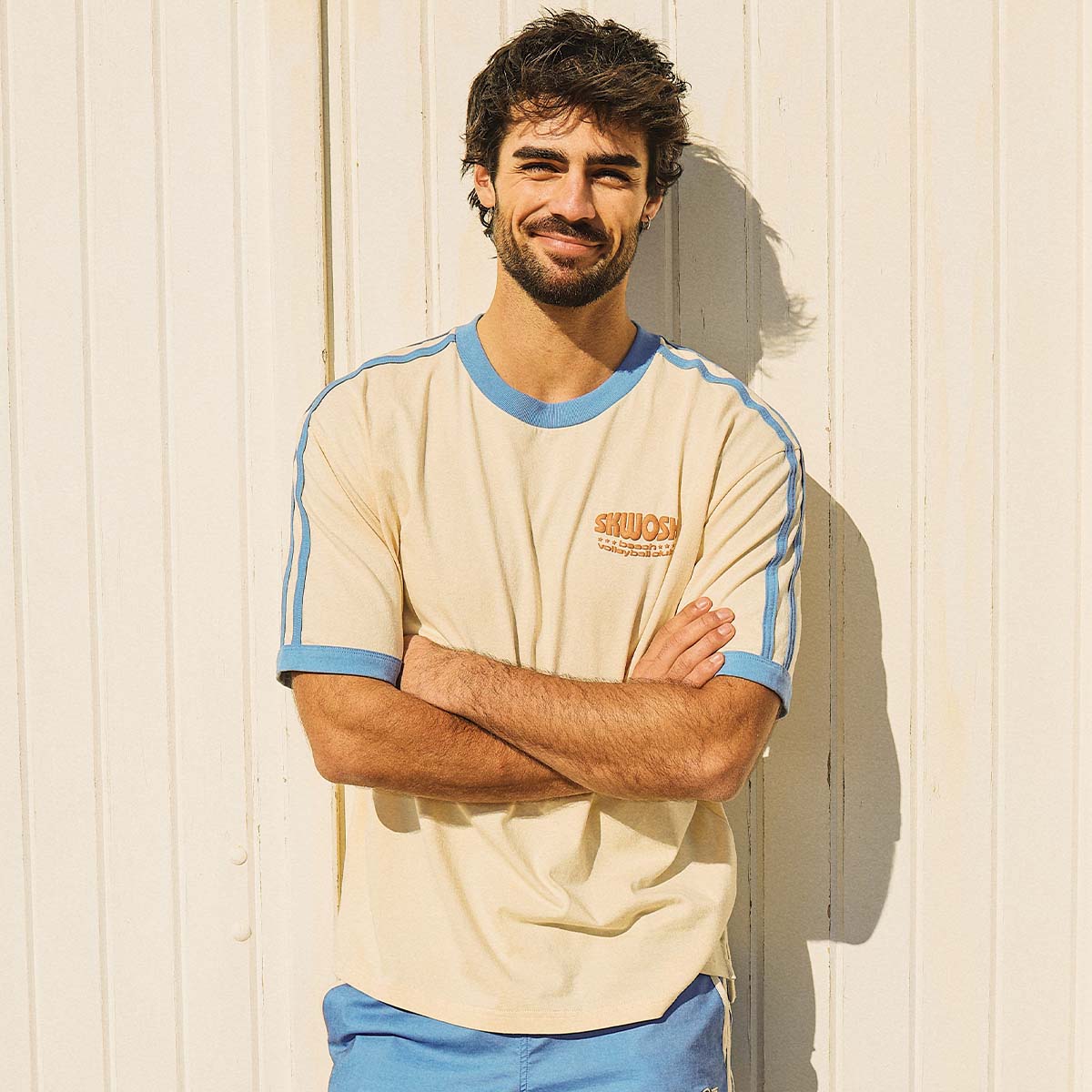 Volleyball Club Boxy Ringer Tee in Off White