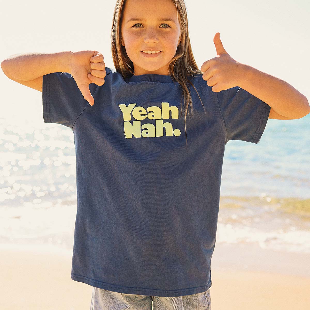 Yeah Nah Kids Slang Tee in Navy