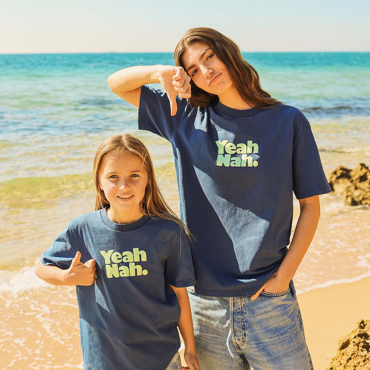 Yeah Nah Kids Slang Tee in Navy