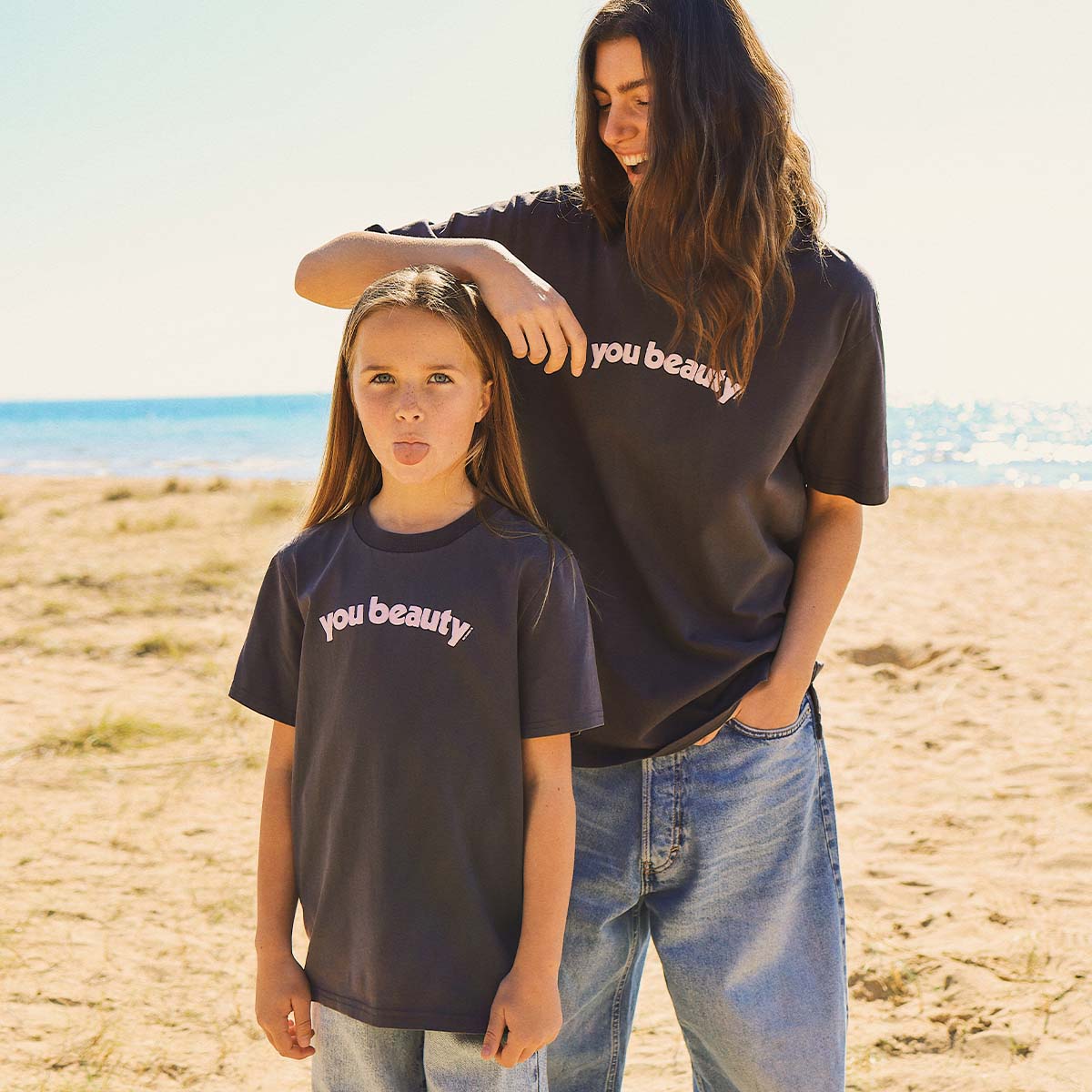 You Beauty Kids Slang Tee in Charcoal