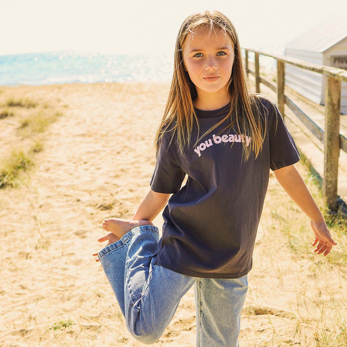 You Beauty Kids Slang Tee in Charcoal