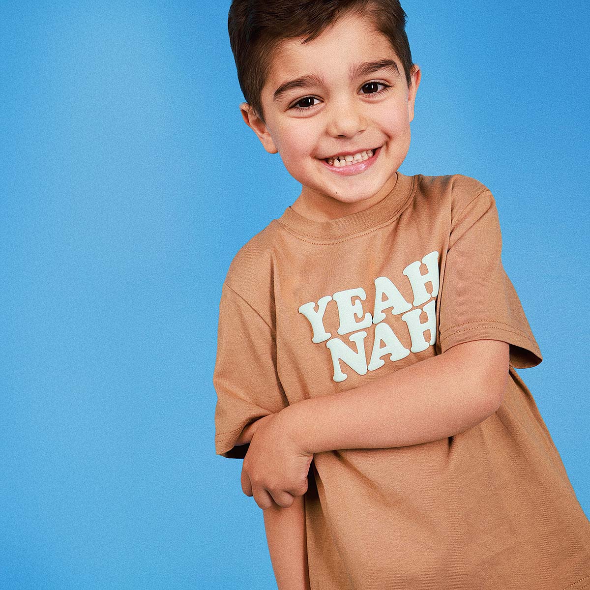 Yeah Nah Kids Slang Tee in Mocha