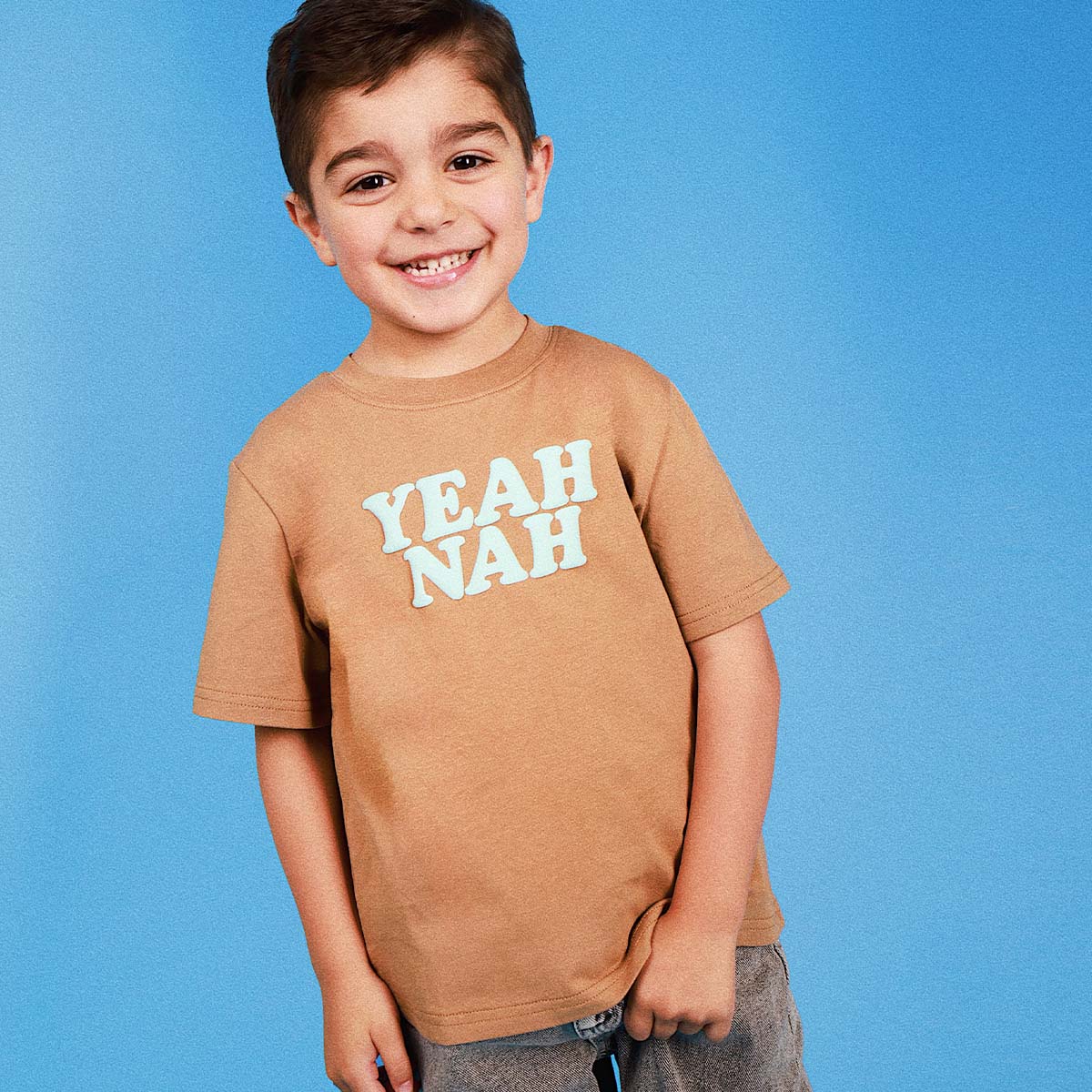 Yeah Nah Kids Slang Tee in Mocha