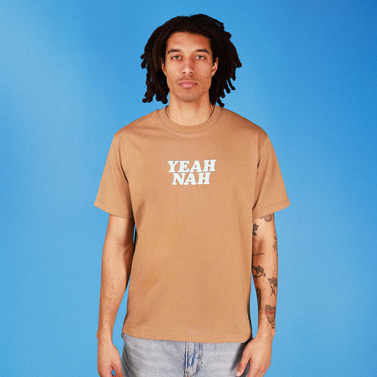 Yeah Nah Slang Tee in Mocha