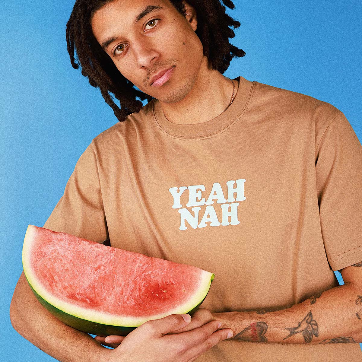 Yeah Nah Slang Tee in Mocha