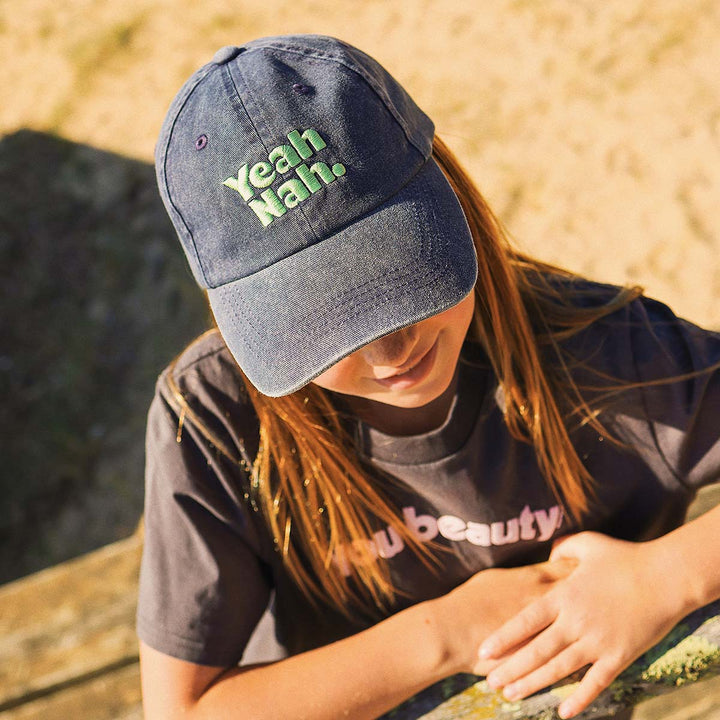 Yeah Nah Kids Cotton Cap in Navy
