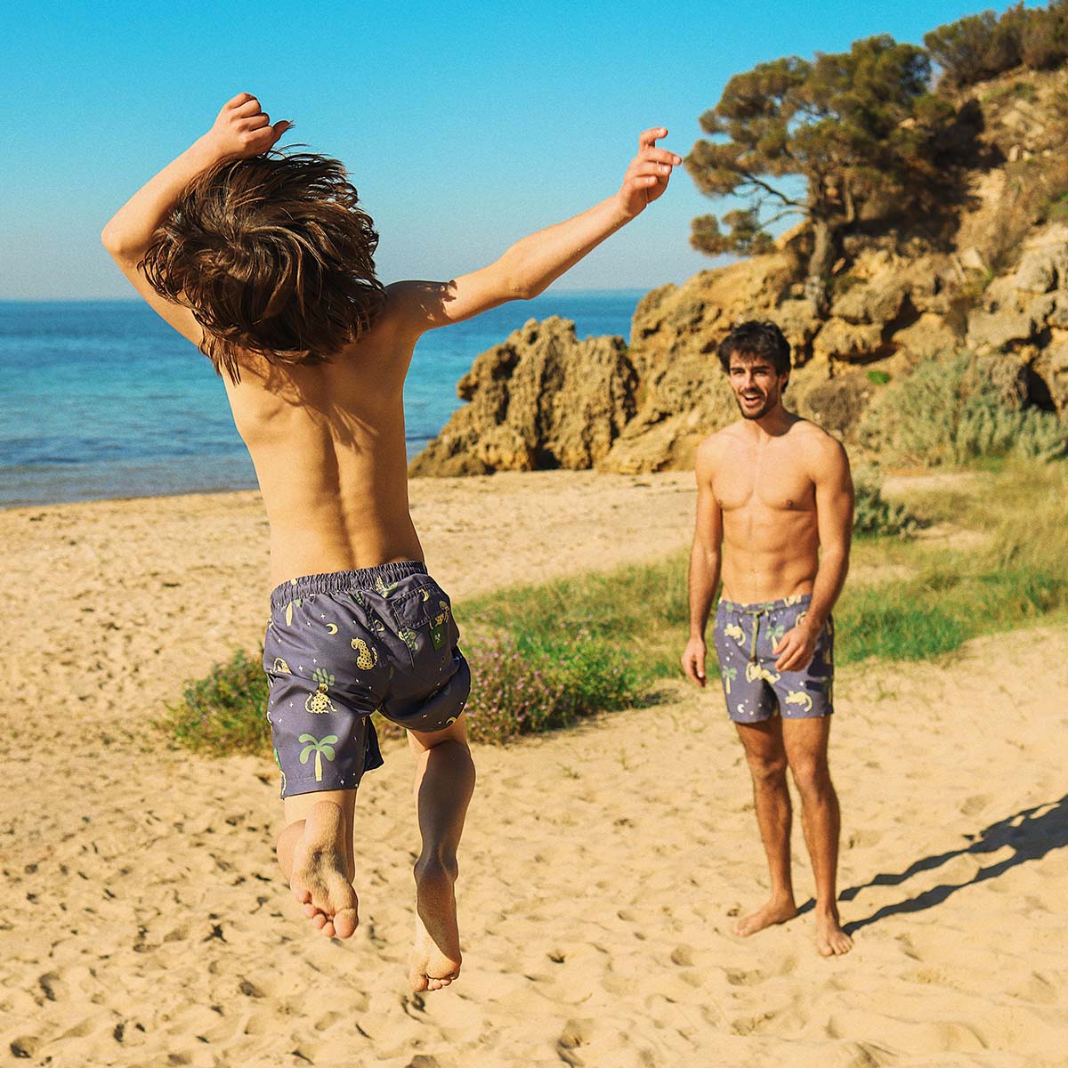 Leopard Nights Mens Swim Shorts in Charcoal