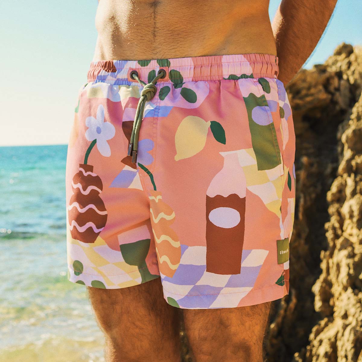 Olive You Mens Swim Shorts in Pink