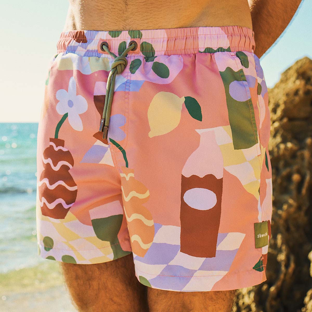 Olive You Mens Swim Shorts in Pink