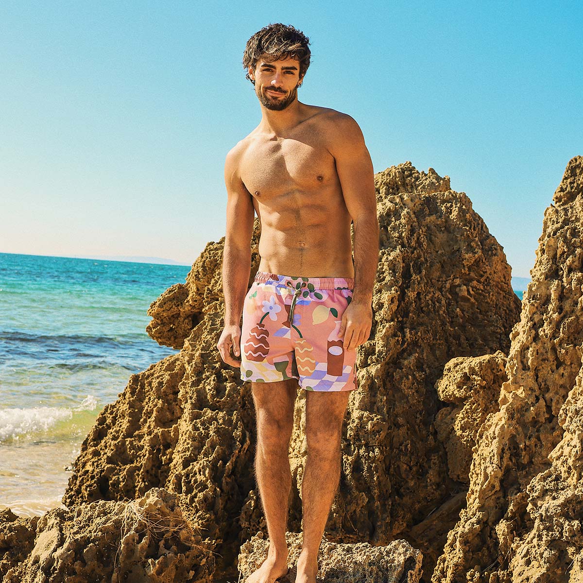 Olive You Mens Swim Shorts in Pink