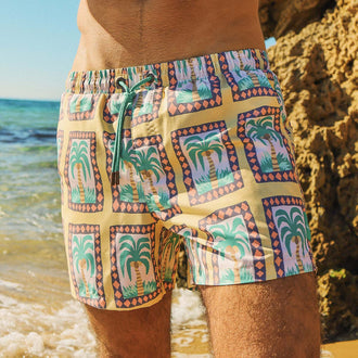 Palm Reader Mens Swim Shorts in Mustard