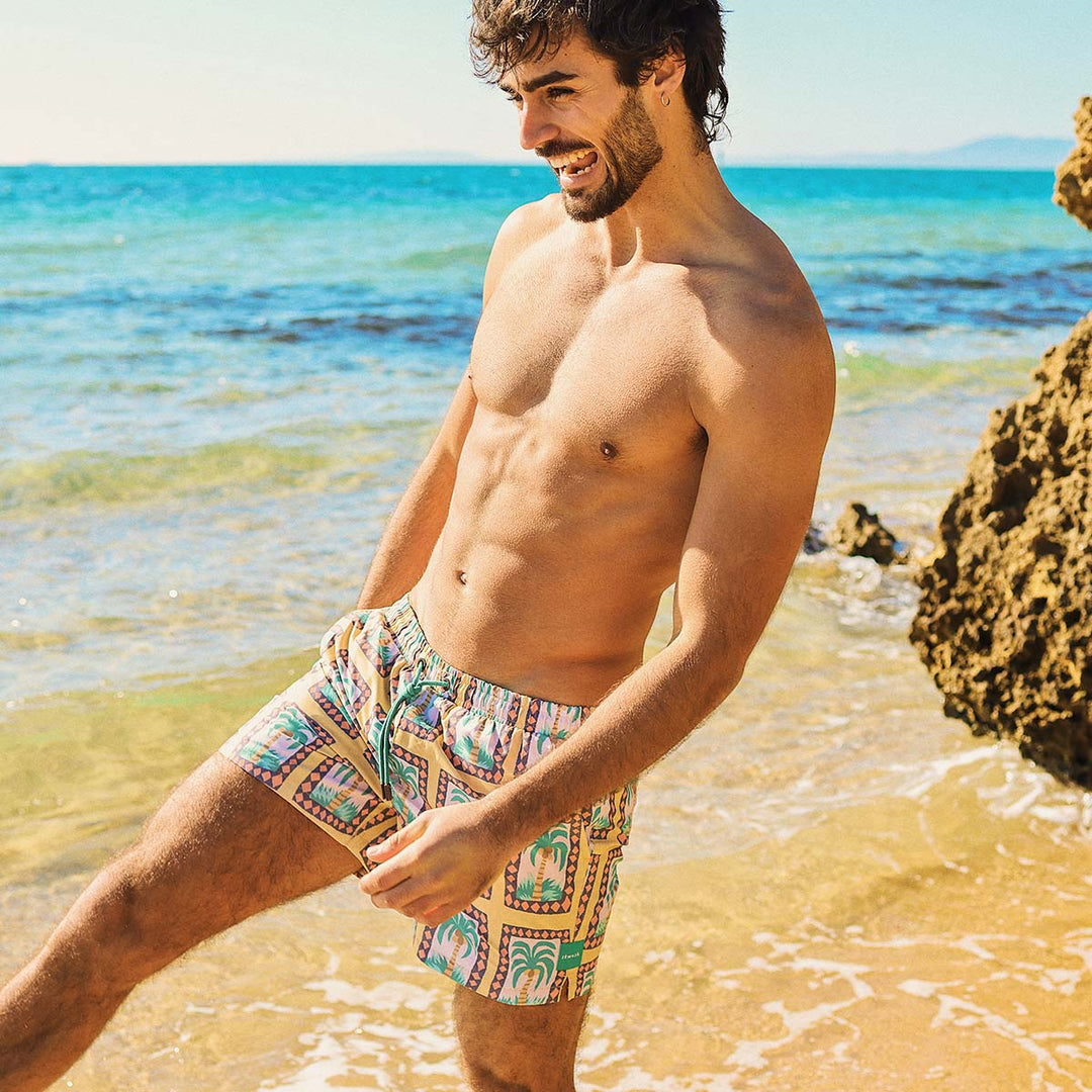 Palm Reader Mens Swim Shorts in Mustard