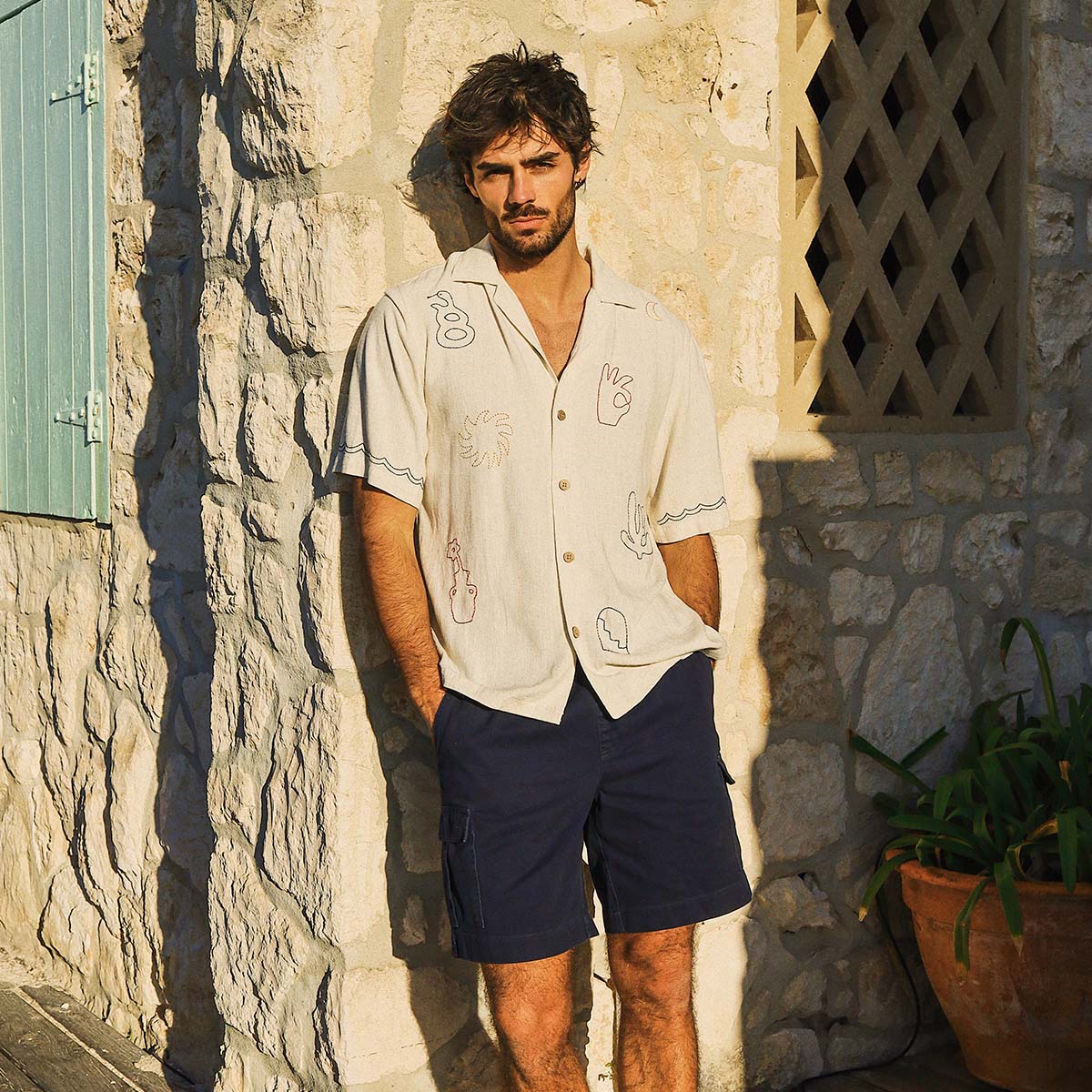 Zorba Embroida Holiday Shirt in Ecru