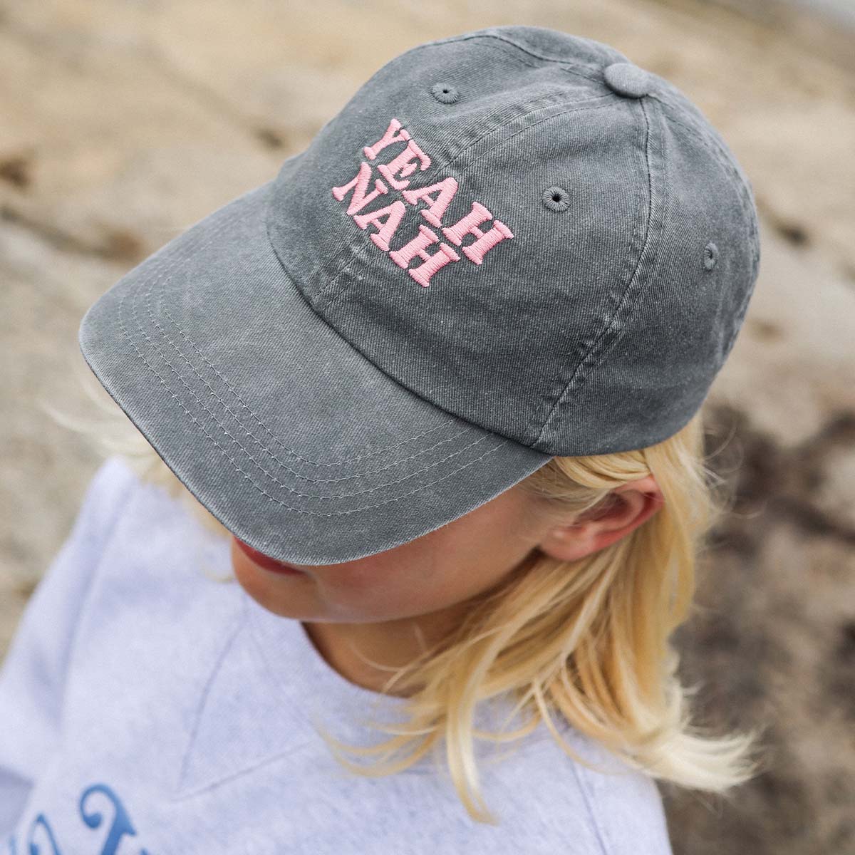 Yeah Nah Kids Cotton Cap in Charcoal