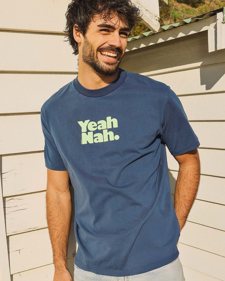 Yeah Nah Slang Tee in Navy